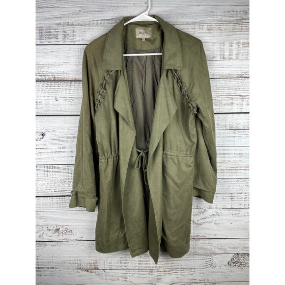 Miss Me Jackets & Blazers - Miss Me Army Green Faux Suede Long Jacket Tie Front Boho Small Olive Utility